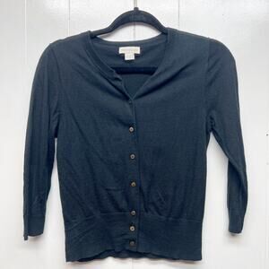Monsoon Cashmere Blend Button Front 3/4 Sleeve Women's Black Cardigan Size 6